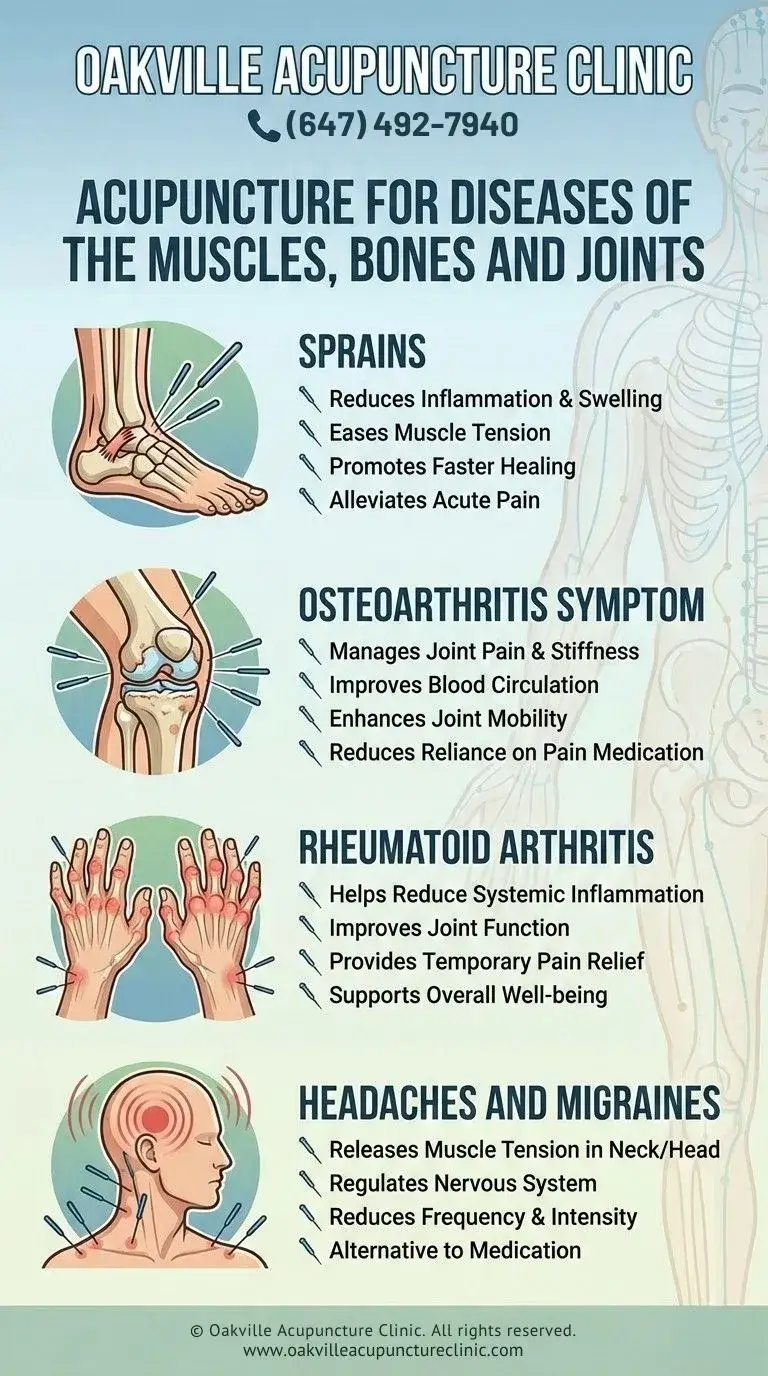 Acupuncture for Diseases of the Muscles, Bones and Joints - Infographic -Oakville Acupuncture Clinic